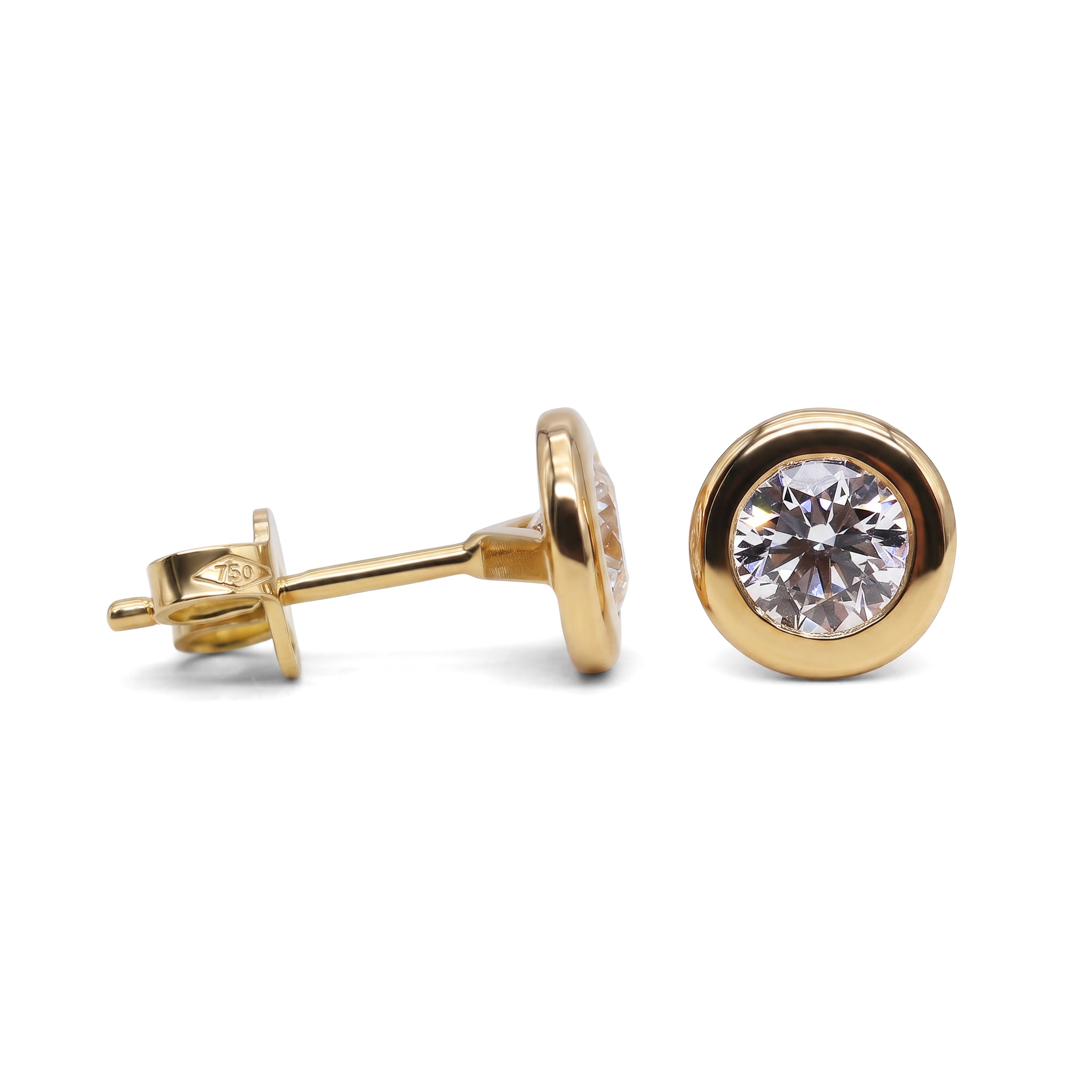 Pendientes Solitario Oro 18K con Diamante de Laboratorio en Chatón · Amarillo