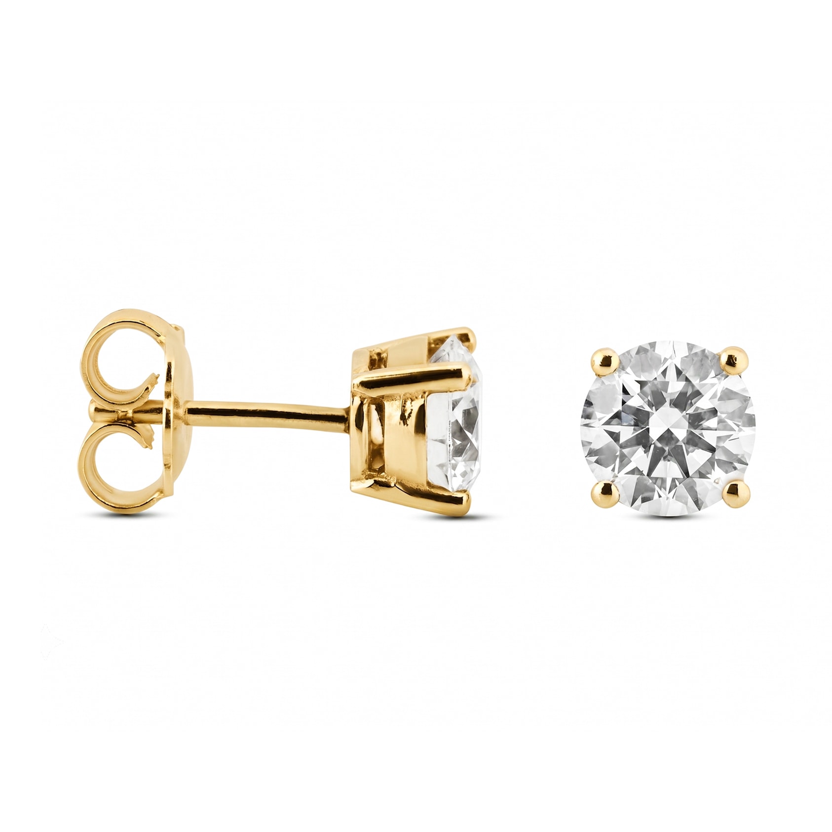 Pendientes Solitario Oro 18K con Diamante de Laboratorio en Garras en Cono · Amarillo