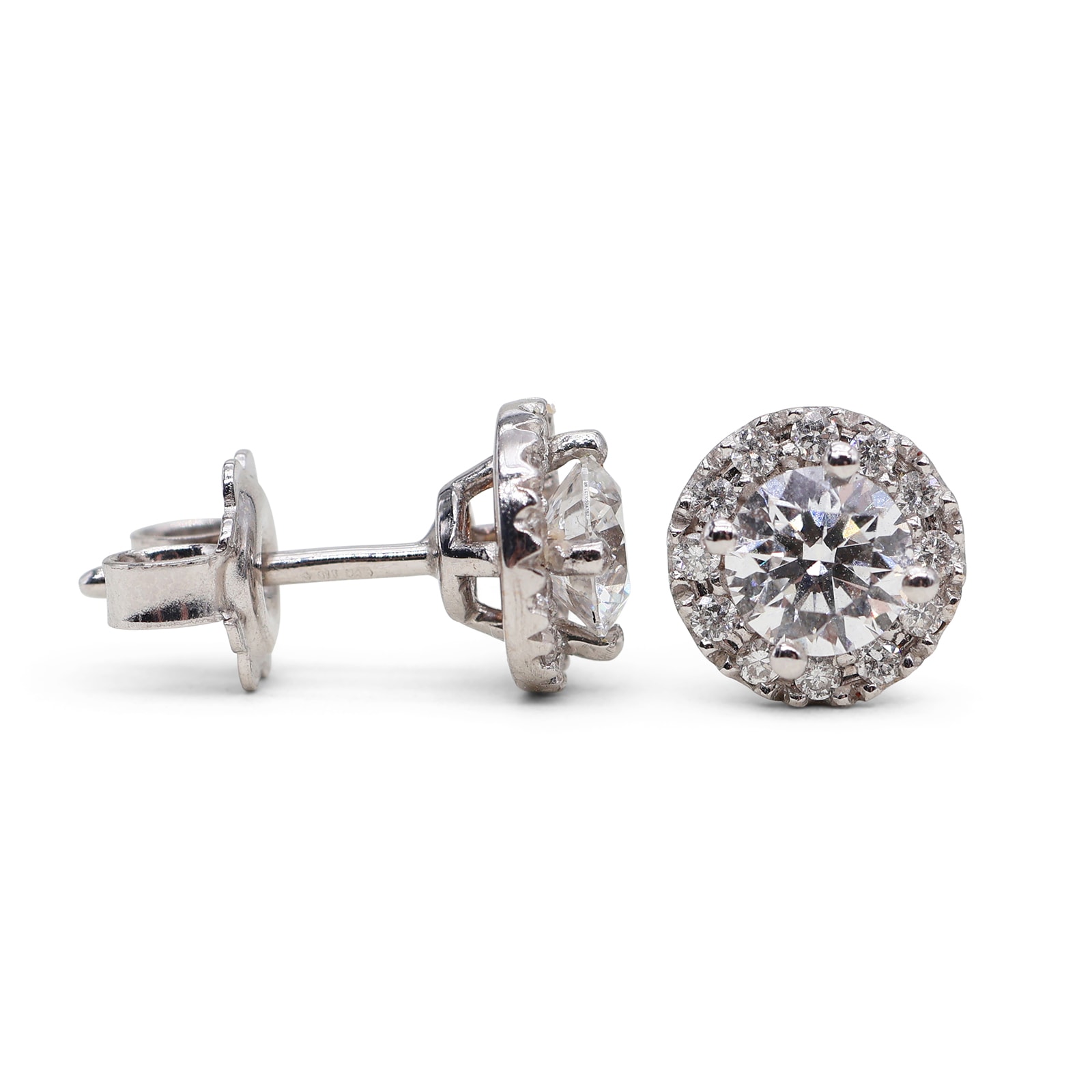 Pendientes Rosetón Oro 18K con Diamante de Laboratorio en Pavé · Blanco