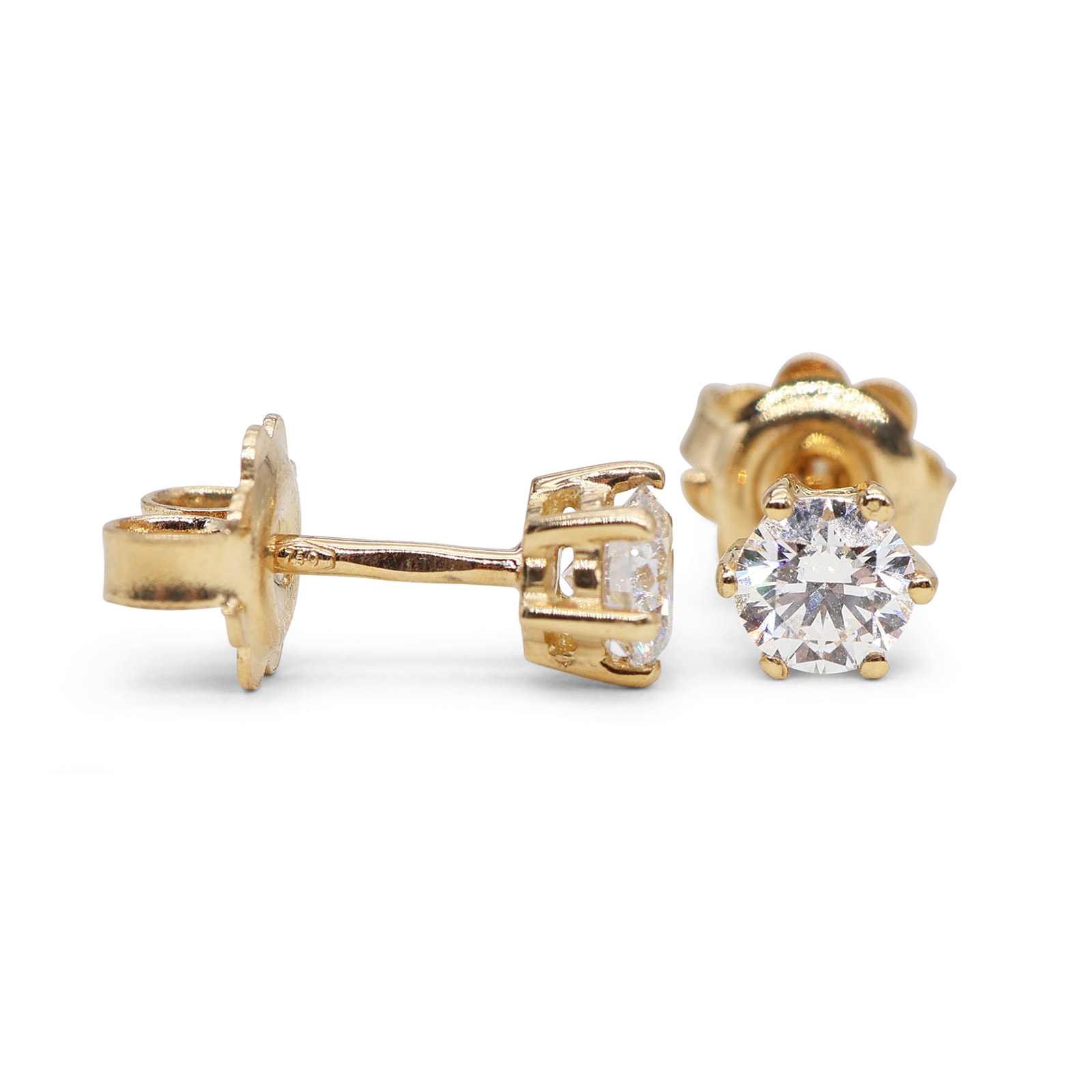 Pendientes Solitario Oro 18K con Diamante de Laboratorio en 6 Garras · Amarillo