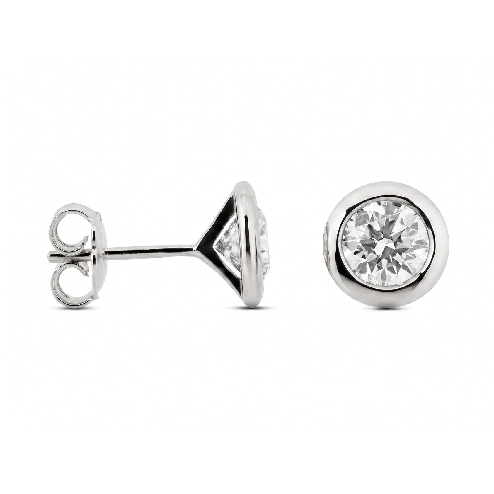 Pendientes Solitario Oro 18K con Diamante de Laboratorio en Chatón · Blanco