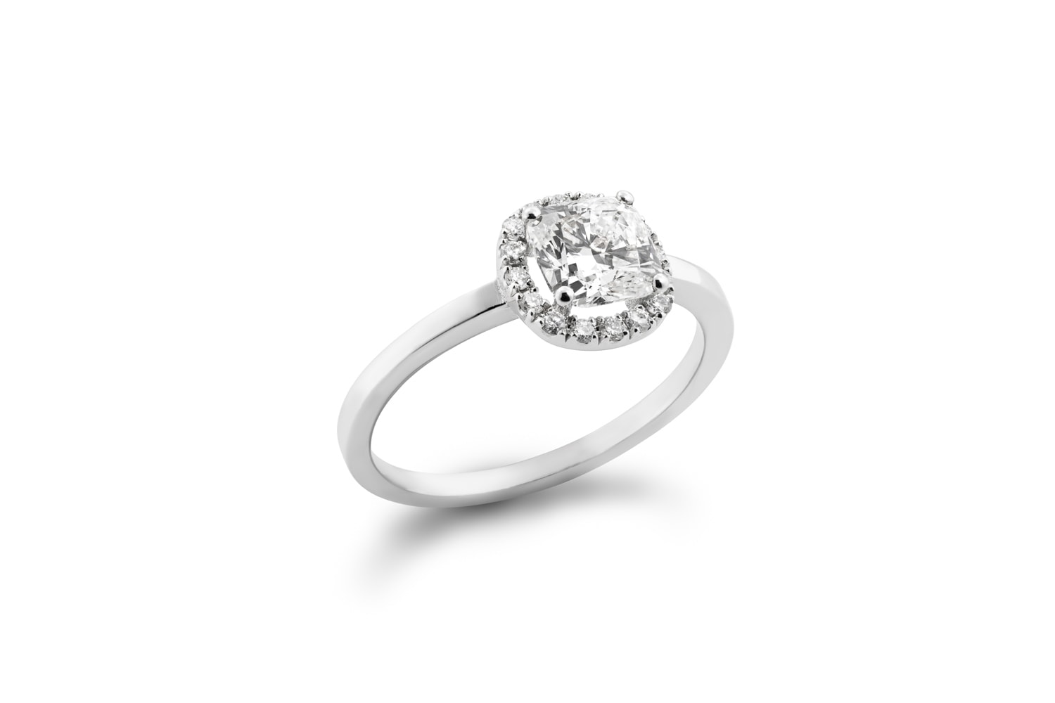 Anillo Rosetón Halo Cushion Oro 18K con Diamante de Laboratorio en Pavé